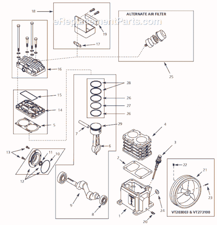 Page A Diagram and Parts List for VT273100 2005 Campbell Hausfeld Compressor